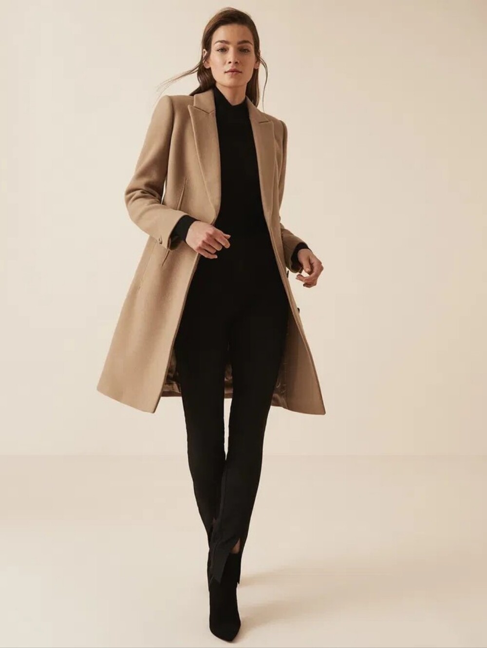 Reiss Santhia Wool Blend Mid Length Coat Camel Sz 2 - Picture 13 of 15